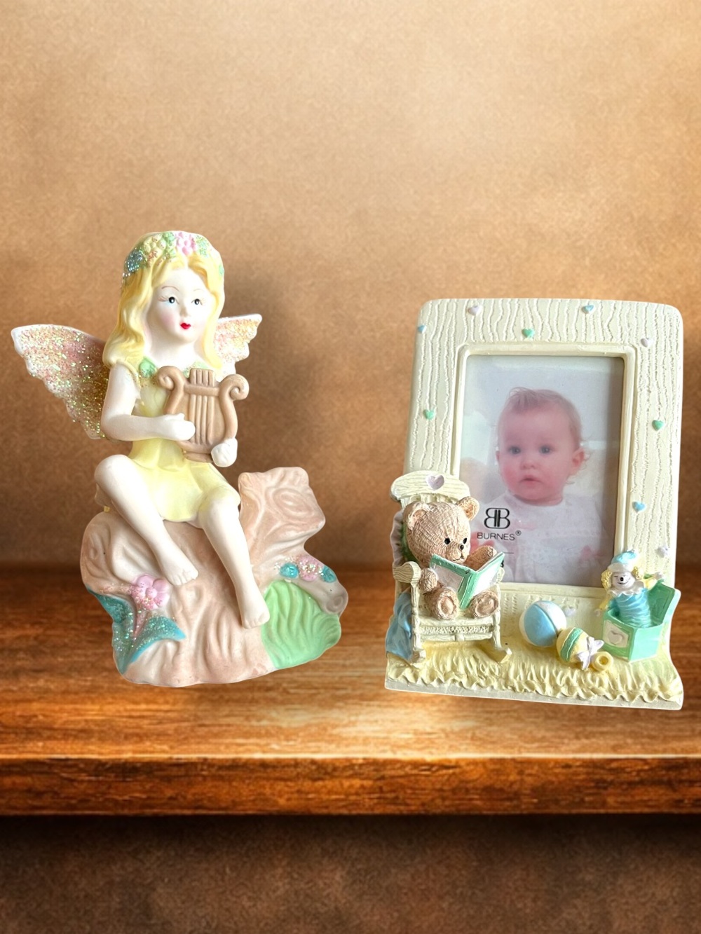 Teddy Bear Photo Frame & Fairy Figurine Decor Set